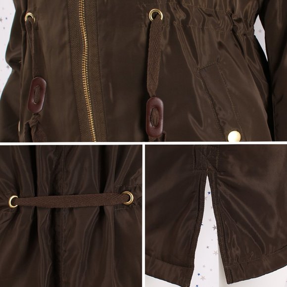 Fur Lined Hood Long Padded Zip Up Jacket Olive - Picture 6 of 9